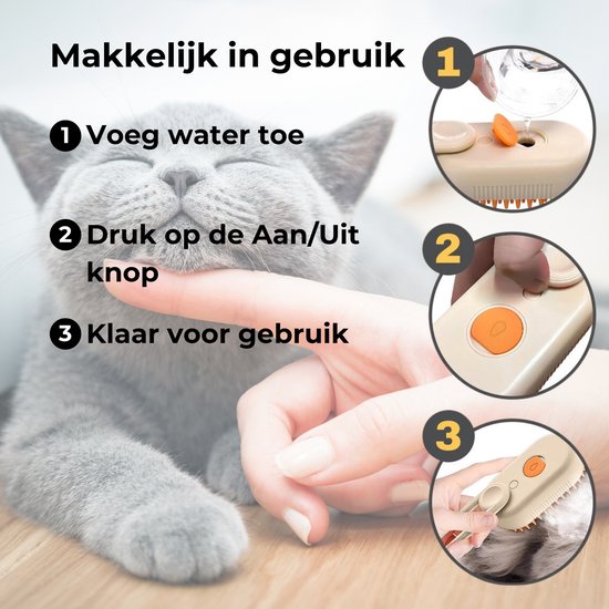 NOVIFY® Luxe Kattenborstel - Hondenborstel - Kattenkam met Massagefunctie - met Stoom - Kortharig - Langharig - Kaki
