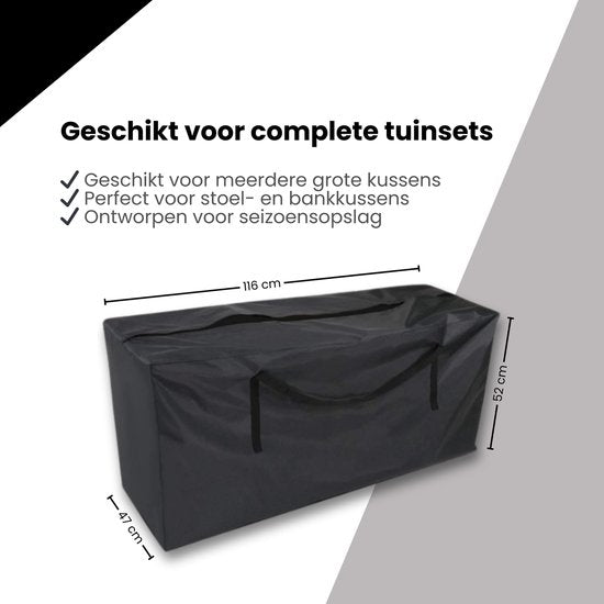 Tuinkussentas - Zwart - 116 x 47 x 52 cm - Opbergtas voor Tuinmeubelkussens - Tuinstoelkussentas - Tuinsetkussen Opbergtas