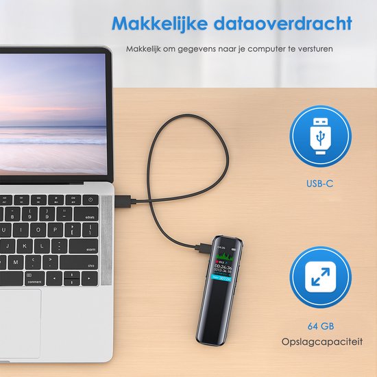 Vesfy Afluisterapparatuur met MP3 Speler - USB Oplaadbaar - 64GB - Incl. Oordopjes - Dictafoon - Voice Recorder - Spy
