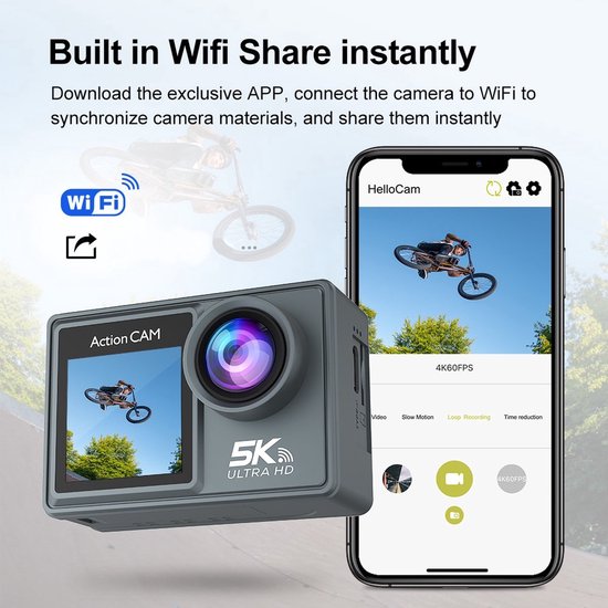 NovaWare Action Camera 5K - Vlog Camera - Onderwater Camera - Waterdicht tot 30M - Actie Camera - 24MP - Ultra 4K met 60 FPS - Beeldstabilisatie EIS - IMX sensor