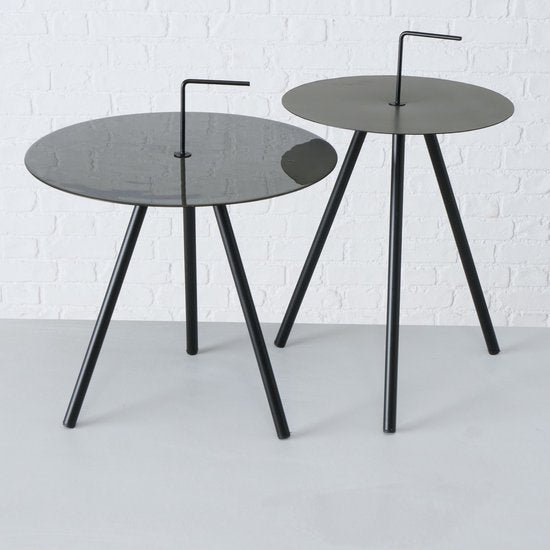 Boltze® Tobo Bijzettafel-set 2 stuks 35x52/45x58 cm - Zwart/Kaki