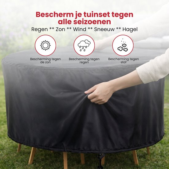 Tuinmeubelhoes Rond - Zwart - Beschermhoes voor je Tuinset - Tuinmeubelbeschermhoes