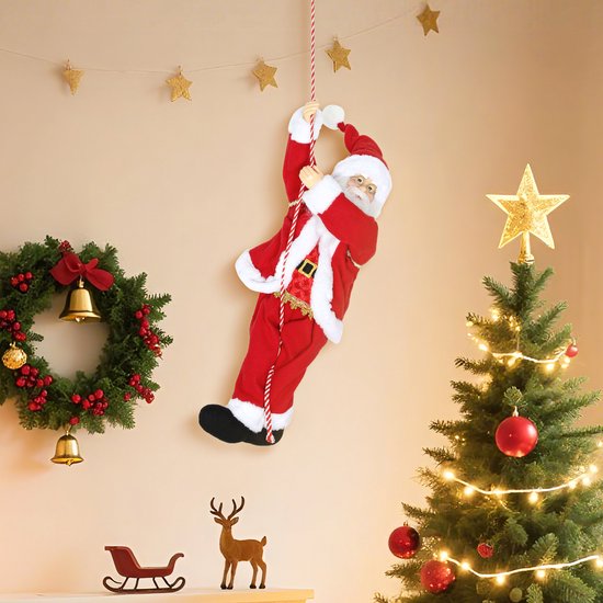 Zingende en Klimmende Kerstman met Touw - Geluidsfunctie - Binnengebruik