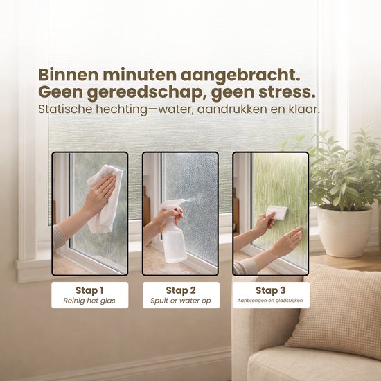 Raamfolie 60x200 cm – Zelfklevend & Statisch Hechtend – Privacy Folie voor Ramen – Zonwerende & Decoratieve Raamfolie – Eenvoudig Aan te Brengen – Waterdicht en Herbruikbaar