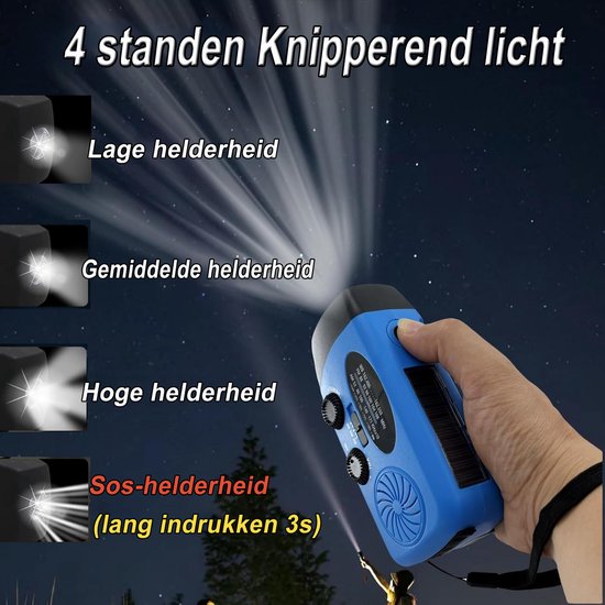 NovaWare Noodradio Solar Opwindbaar - Powerbank Zonneenergie met 5000mAh - FM-AM - Noodpakket - Draagbare Radio – Batterij - Blauw