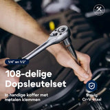 4toolz ® Doppenset 108-delig in Koffer - 72 tands Ratels 1/2