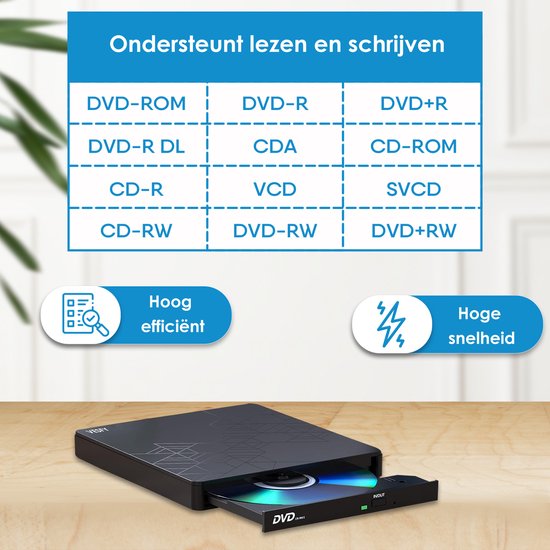 Vesfy Externe DVD-CD Speler en Brander - Compatibel met Windows, Mac en Linux - USB 3.0 Hoge Snelheid