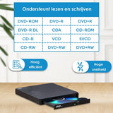 Vesfy Externe DVD-CD Speler en Brander - Compatibel met Windows, Mac en Linux - USB 3.0 Hoge Snelheid