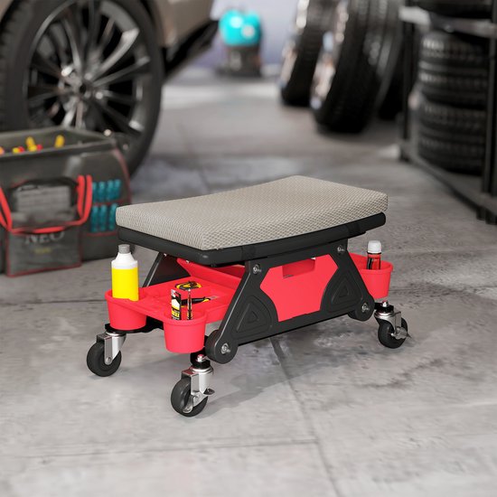 Werkplaatskruk met Wielen en Opbergruimte - 35 cm Hoog - tot 135 kg Belastbaar
