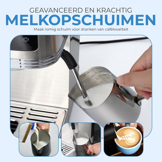 NovaWare® Espressomachine – Pistonmachine – Koffiemachines - Kopjesverwarmer - Met Stoompijpje - RVS