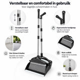 Bezem met Stofblik en Lange Steel – Bezem en Blik Set – Telescopisch & Zelfreinigend – Staande Stoffer en Blik – Voor Haren, Stof en Kruimels – Zwart