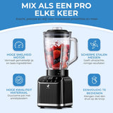 NovaWare Blender - 1.5L - Inclusief beker to go 600ml - 1300W Smoothie Maker - Mini Blender – Met Display - Glas - Zwart