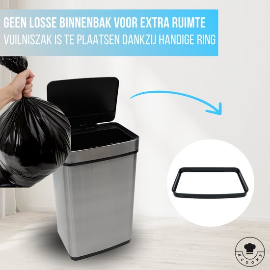 4cookz® Sensorprullenbak 60 liter - RVS Prullenbak