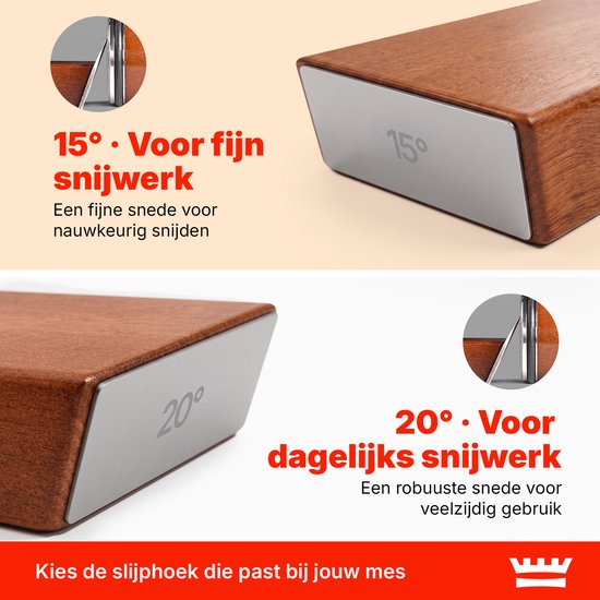 Messenslijper – Rollende Messenslijper met Magnetische Meshouder – 15° & 20° Slijphoek – Dubbelzijdige Slijproller – Voor Keukenmessen – Houten Uitvoering