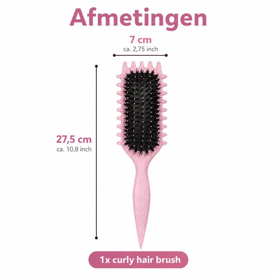 Krullenborstel voor Krullend Haar – Stylingborstel met Flexibele Pinnen – Haarborstel voor Ontwarren, Volume en Styling – Puntkam – Roze - Curl Brush
