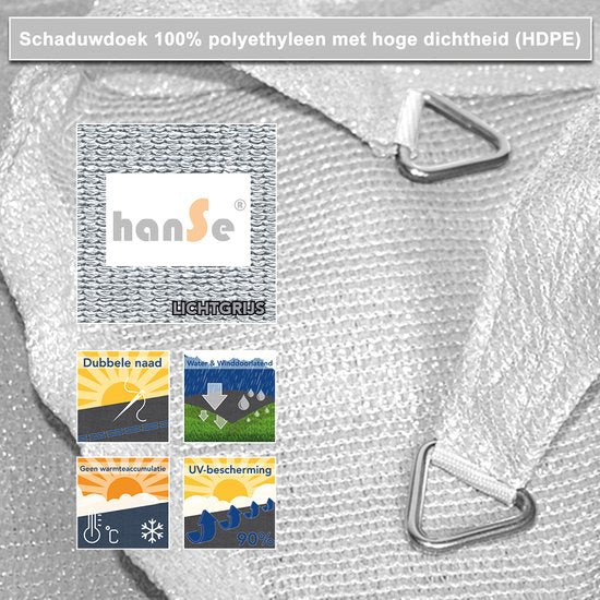 hanSe® Schaduwdoek Rechthoek Waterdoorlatend 3x4 m Lichtgrijs