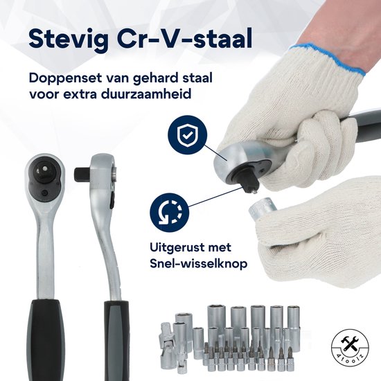 4toolz ® Doppenset 108-delig in Koffer - 72 tands Ratels 1/2" en 1/4'' Doppen en Bit-set