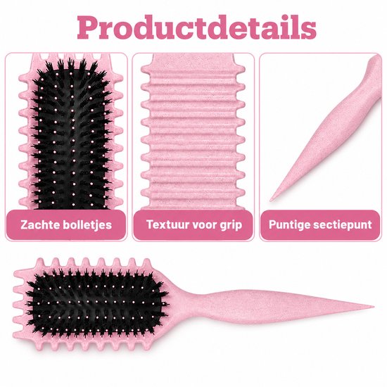 Krullenborstel voor Krullend Haar – Stylingborstel met Flexibele Pinnen – Haarborstel voor Ontwarren, Volume en Styling – Puntkam – Roze - Curl Brush