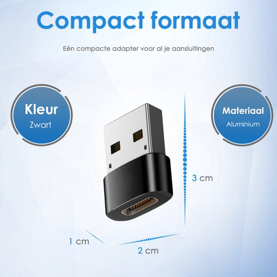 USB-C naar USB-A Adapter 2 stuks – Universele USB C naar USB A converter - Compatibel met alle USB Type C Apparaten