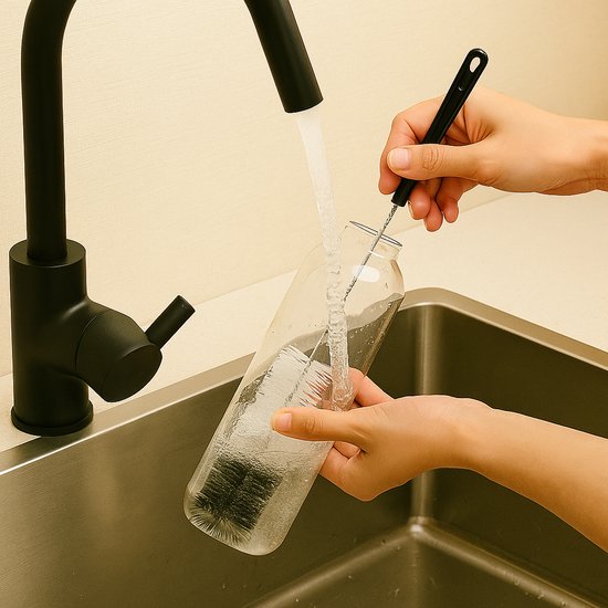 Flessenborstel Set 5-delig – Flessenreiniger voor Babyfles, Thermosfles, Waterfles en Karaffen – Lange Flessenborstels – Met Ophangoog