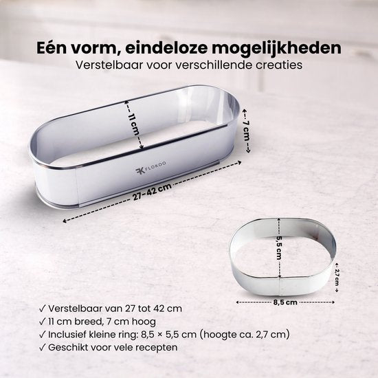 Roestvrijstalen sloffenring - Complete Set - Verstelbaar Bakframe - RVS - 27 - 40 cm – Sloffen – Taarten - Vruchtentaarten - Bakslof Verstelbaar