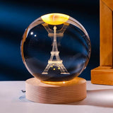 DMG Supply 3D Kristallen Bol Lamp - USB Oplaadbaar - LED Lamp - Nachtlamp - Tafellamp - Bureaulamp