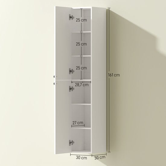 Badkamerkast Wandgemonteerd - gelakt - 6 planken - MDF - Wit