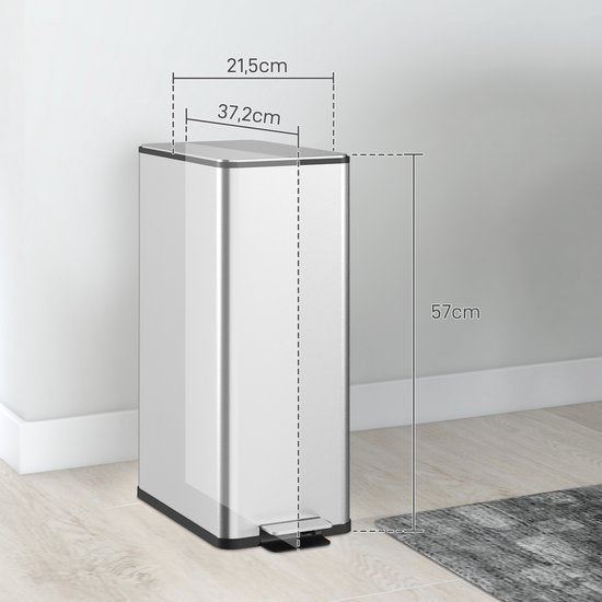 Pedaalemmer Prullenbak 20 Liter met Soft-Close Deksel - Geurfilter - Vingerafdruk-bestendig - RVS