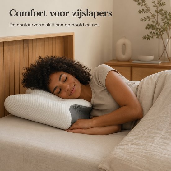 Memory Foam Hoofdkussen – Hoofdkussen voor Zijslapers & Rugslapers – Contourkussen – Ademende 3D Mesh Hoes – Wasbare Hoes – 66 x 35 cm