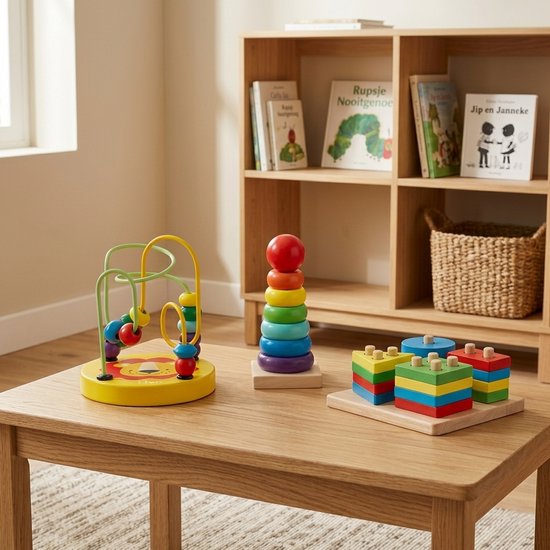 DMG Supply Houten Speelgoed Set - Montessori Speelgoed - Vormenstoof - Kralenspiraal - Regenboogstapelaar - Vanaf 3 Jaar