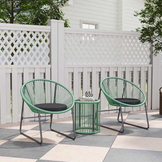 3-delige Tuinmeubelset Bistroset Kunststof-Rattan met Glazen Tafelblad - Groen