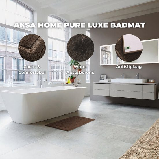 AKSA Home® Badmat 50x80 cm - Douchemat antislip - Badmat antislip - Badkamermat - Vloerkleed - Bruin