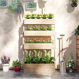 Verhoogde Plantenbak Hout - 4-laags Plantenrek met Drainage - 88,5 x 45 x 140 cm