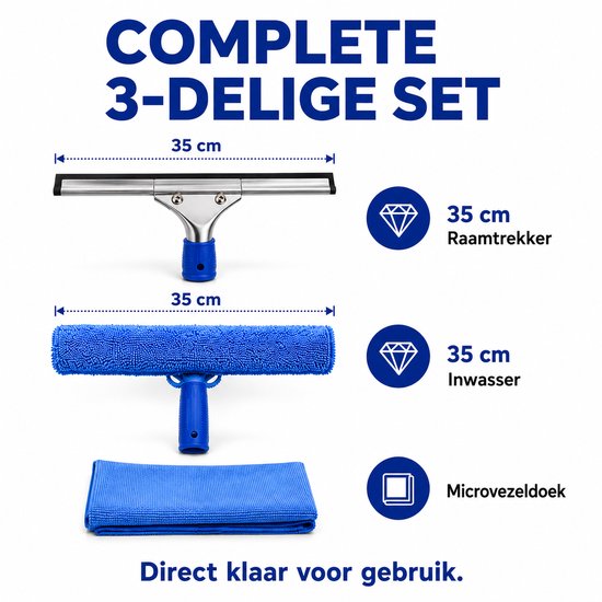 Glazenwasser set - 3-delig - Raamtrekker - Inwasser - Mircrovezeldoek - Ramenwas set - Raamwisser