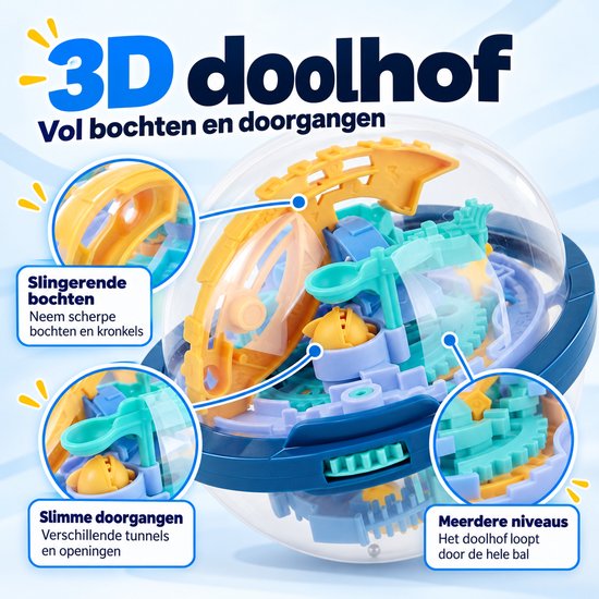 DMG Supply Maze Ball - 150 Levels - Puzzelbal - Breinbreker - Doolhofspel - Reisspel - Ø13 cm