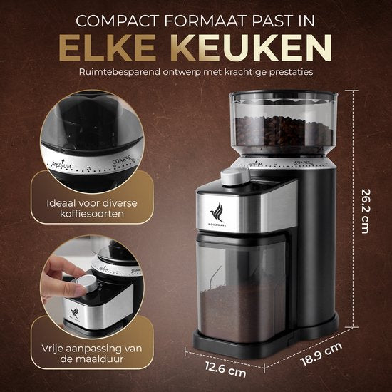 NovaWare Koffiemolen Pro – Elektrische Koffiemolen – Koffiebonen maler – Koffiemaler - Coffee Grinder - Zwart