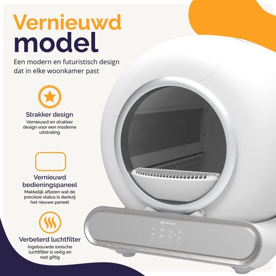- Automatische Kattenbak - Bedienen via App - 65L - incl matje en 3 rollen opvangzakjes