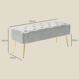 Bedbank met Gouden poten gestoffeerd lamswol optiek 41x112x46cm - Grijs