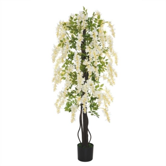 Kunstplant Blauwe Regen in witte uitvoering 165 cm in pot - Wit