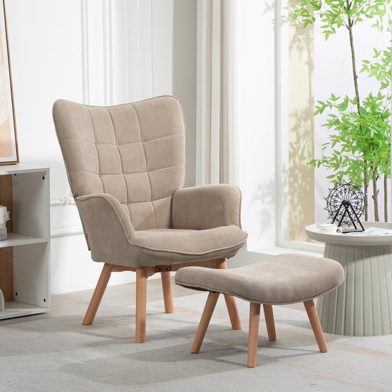 4goodz Oor-Fauteuil met Voetenbank Ribfluweel Optiek - Bruin
