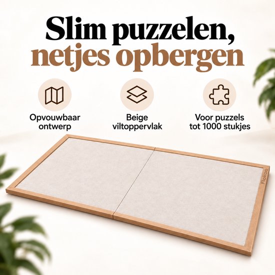 Opvouwbaar Puzzelbord voor 1000 Stukjes – Puzzelmat & Puzzelplaat 80 x 60 cm – Draagbaar Puzzelbord – Antislip Oppervlak – Beige