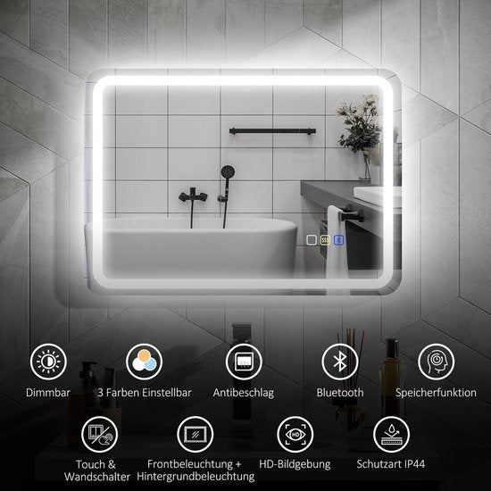 Badkamerspiegel met LED-verlichting met speaker - Anti-condens - 50 x 70 cm - Zilver