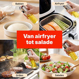 Oliespray Fles 90 ml – Olijfolie Spray met Fijne Nevel – Olieverstuiver met Maatverdeling – Inclusief Trechter, Reinigingsborstel & Siliconen Bakkwast – Voor Airfryer, BBQ en Salade