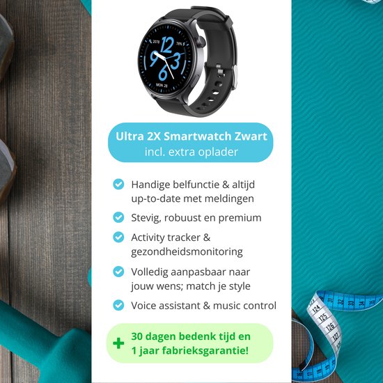 Nexvex® Ultra 2X Smartwatch - Sporthorloge met Belfunctie - Bloeddrukmeter - Stappenteller - Hartslagmeter - Bluetooth Activity Tracker - Android, iOS - 1.46 Inch - Zwart - Siliconen