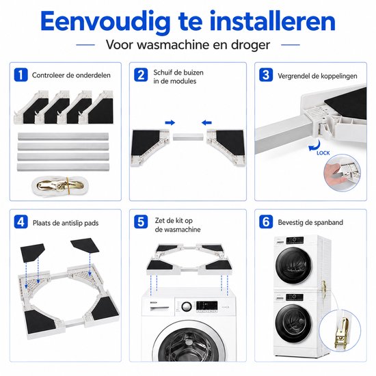 Tussenstuk Wasmachine Droger - Universeel - Stapelkit Wasmachine en Droger - Verstelbaar - Wit