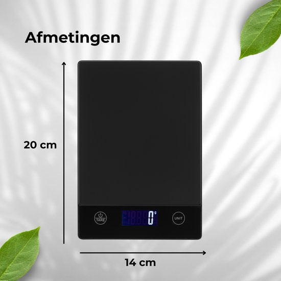 AKSA Home® Digitale Precisie Keukenweegschaal – Weegschaal Keuken - USB Oplaadbaar - 1gr tot 15kg – Tarra Functie - Inclusief Twee Batterijen - Zwart