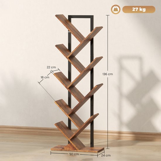 Homcom Design Boekenstandaard met 9 Niveaus - 158 cm hoog - Bruin
