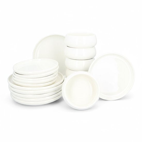 Serviesset Nora 18 delig - 6 persoons servies porselein - Wit