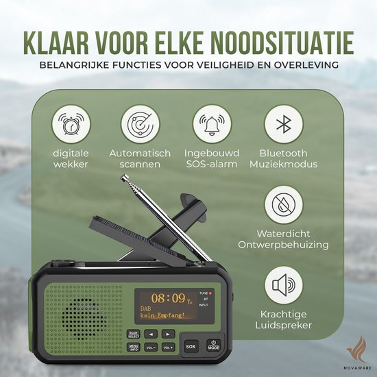 Noodradio Solar Opwindbaar - Powerbank Zonneenergie met - Noodpakket - Draagbare Radio