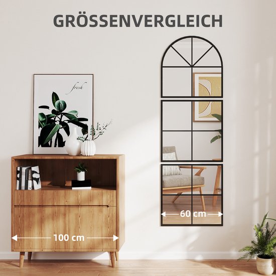 Wandspiegel 3-delig met Metalen Frame - 60 x 180 cm - Zwart